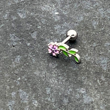 16G 1/4 Pink Purple Long Flower Cartilage Tragus Earring