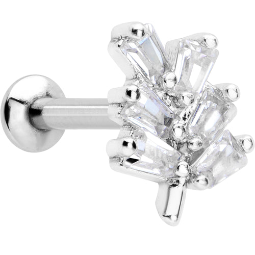16G 1/4 Clear CZ Gem Leafy Branch Threadless Labret Tragus