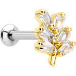 16G 5/16 Clear CZ Gem Leafy Golden Branch Threadless Labret Tragus