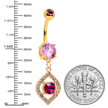 Clear Pink Gem Gold Tone Open Eye Dangle Belly Ring