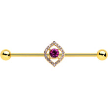14G Clear Pink Gem Gold Tone Open Eye Industrial Barbell 38mm