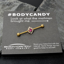 14G Clear Pink Gem Gold Tone Open Eye Industrial Barbell 38mm