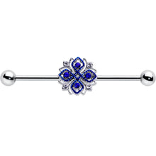 14G Clear Blue Gem Embellished Cross Industrial Barbell 38mm