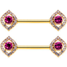 14G 9/16 Clear Pink Gem Gold Tone Open Eye Barbell Nipple Ring Set