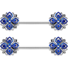 14G 9/16 Clear Blue Gem Embellished Cross Barbell Nipple Ring Set