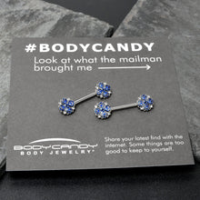 14G 9/16 Clear Blue Gem Embellished Cross Barbell Nipple Ring Set