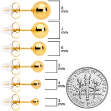 3mm-8mm Ball Stud Gold Tone 316L Stainless Steel Earrings 6 Pack
