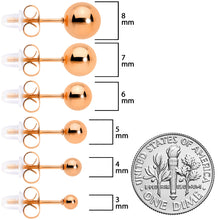 3mm-8mm Ball Stud Rose Gold Tone 316L Stainless Steel Earrings 6 Pack