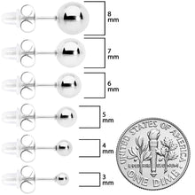 3mm-8mm Ball Stud 316L Stainless Steel Earrings 6 Pack