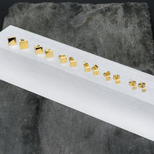 3mm-8mm Square Stud Gold Tone 316L Stainless Steel Earrings 6 Pack