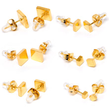 3mm-8mm Square Stud Gold Tone 316L Stainless Steel Earrings 6 Pack
