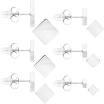 3mm-8mm Square Stud 316L Stainless Steel Earrings 6 Pack