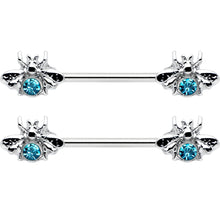 14G 9/16 Blue Gem Bee Beautiful Insect Barbell Nipple Ring Set