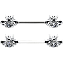 14G 9/16 Clear Gem Bee Beautiful Insect Barbell Nipple Ring Set