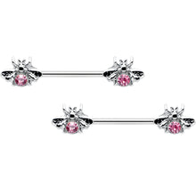 14G 9/16 Pink Gem Bee Beautiful Insect Barbell Nipple Ring Set