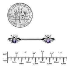 14G 9/16 Purple Gem Bee Beautiful Insect Barbell Nipple Ring Set