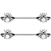 14G 9/16 White Faux Opal Bee Beauty Insect Barbell Nipple Ring Set
