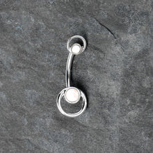 White Faux Opal Double Circle Double Mount Belly Ring
