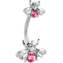 Pink Gem Bees Beautiful Insect Double Mount Belly Ring