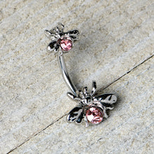 Pink Gem Bees Beautiful Insect Double Mount Belly Ring