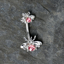 Pink Gem Bees Beautiful Insect Double Mount Belly Ring