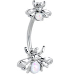 White Opalescent Bees Beautiful Insect Double Mount Belly Ring