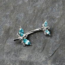Blue Gem Simple Stylized Dragonfly Double Mount Belly Ring