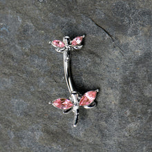 Pink Gem Simple Stylized Dragonfly Double Mount Belly Ring
