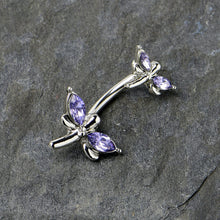 Purple Gem Simple Stylized Dragonfly Double Mount Belly Ring