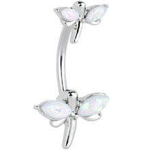 White Opalescent Simple Stylized Dragonfly Double Mount Belly Ring