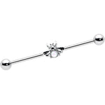 14G White Faux Opal Bee Beautiful Insect Industrial Barbell 38mm