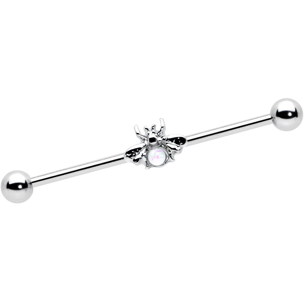 14G White Faux Opal Bee Beautiful Insect Industrial Barbell 38mm