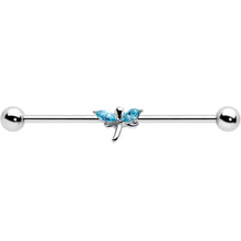 14G Blue Gem Simple Stylized Dragonfly Industrial Barbell 38mm