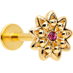 16G 5/16 Pink Gem Gold Tone Starry Flower Labret Monroe Tragus
