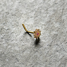 20G 7mm Pink Gem Gold Tone Starry Flower L Shape Nose Ring