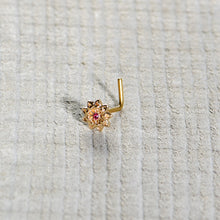 20G 7mm Pink Gem Gold Tone Starry Flower L Shape Nose Ring