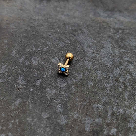 16G 1/4 Blue Synthetic Opal Gold Tone Rhombus Cartilage Earring