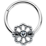 16G 3/8 Clear Gem Epic Fabulous Flower Hinged Segment Ring