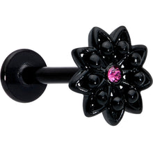 16G 5/16 Pink Gem Black Midnight Flower Labret Monroe Tragus