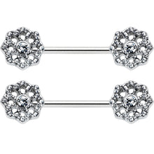 14G 9/16 Clear Gem Epic Fabulous Flower Barbell Nipple Ring Set