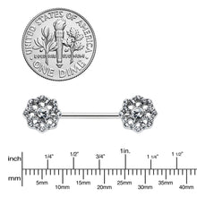 14G 9/16 Clear Gem Epic Fabulous Flower Barbell Nipple Ring Set