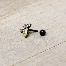 16G 1/4 Clear Yellow Gem Black Butterfly Cartilage Tragus Earring
