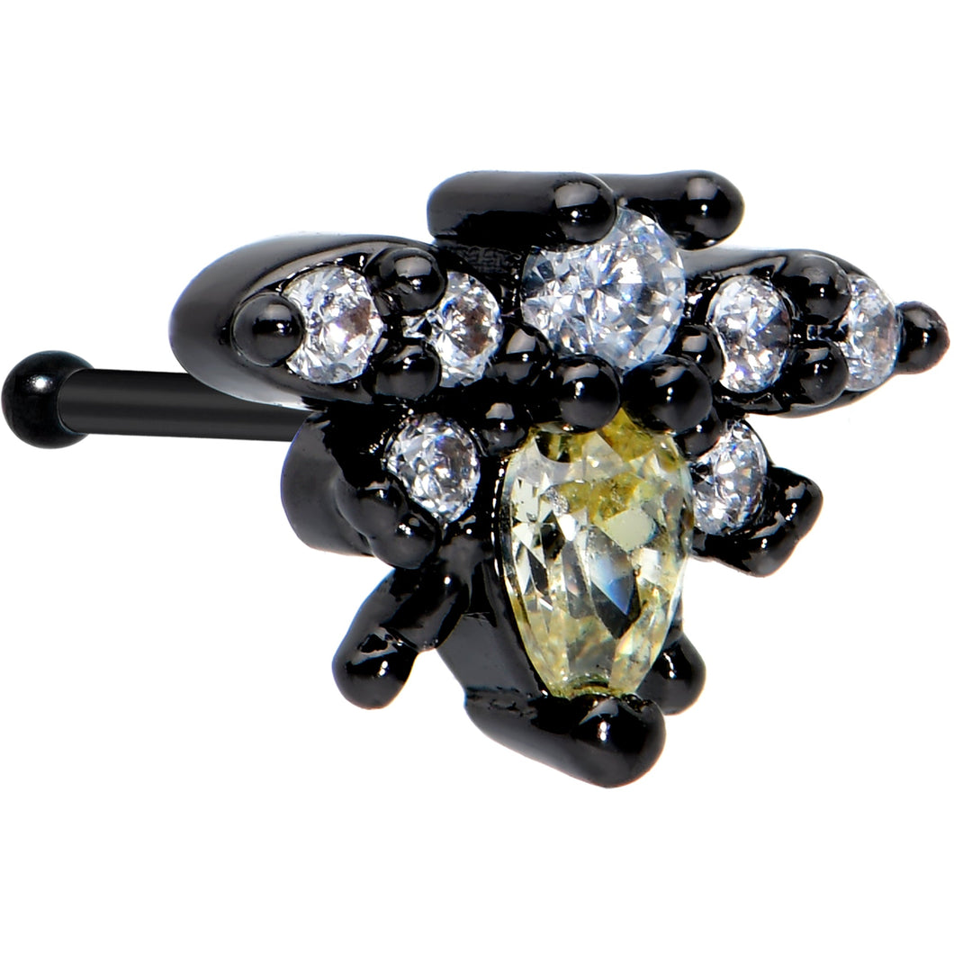 20G 1/4 Clear Yellow Gem Black Butterfly Nose Bone