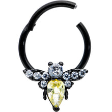 16G 3/8 Yellow Clear Gem Black Butterfly Hinged Segment Ring