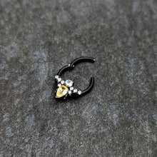 16G 3/8 Yellow Clear Gem Black Butterfly Hinged Segment Ring