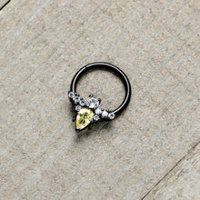 16G 3/8 Yellow Clear Gem Black Butterfly Hinged Segment Ring