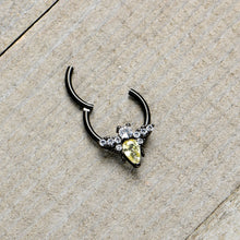 16G 3/8 Yellow Clear Gem Black Butterfly Hinged Segment Ring