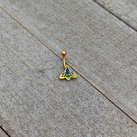 16G 5/16 Blue Gem Gold Tone Tropic Fan Curved Eyebrow Ring