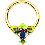 16G 3/8 Blue Gem Gold Tone Tropic Fan Hinged Segment Ring