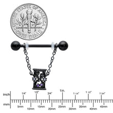 14G 5/8 Purple Gem Black Goth Hourglass Chain Dangle Nipple Ring Set